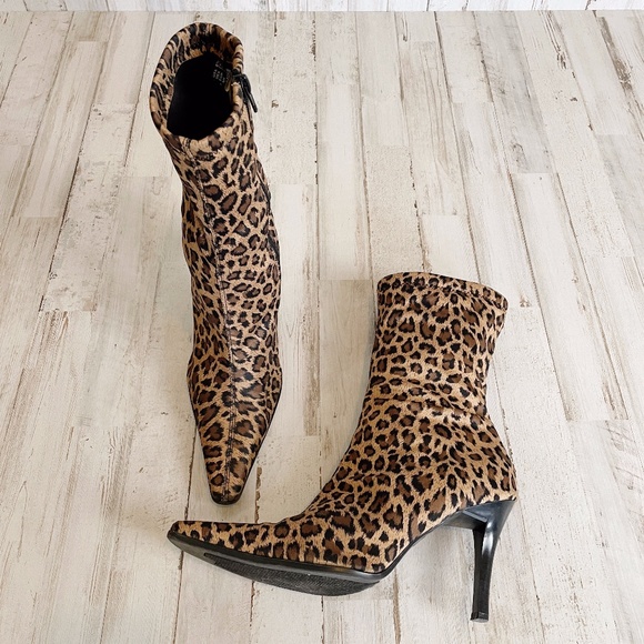 FIONI Clothing Shoes - Fioni | Leopard Print Heel Sock Booties | Size: 8.5